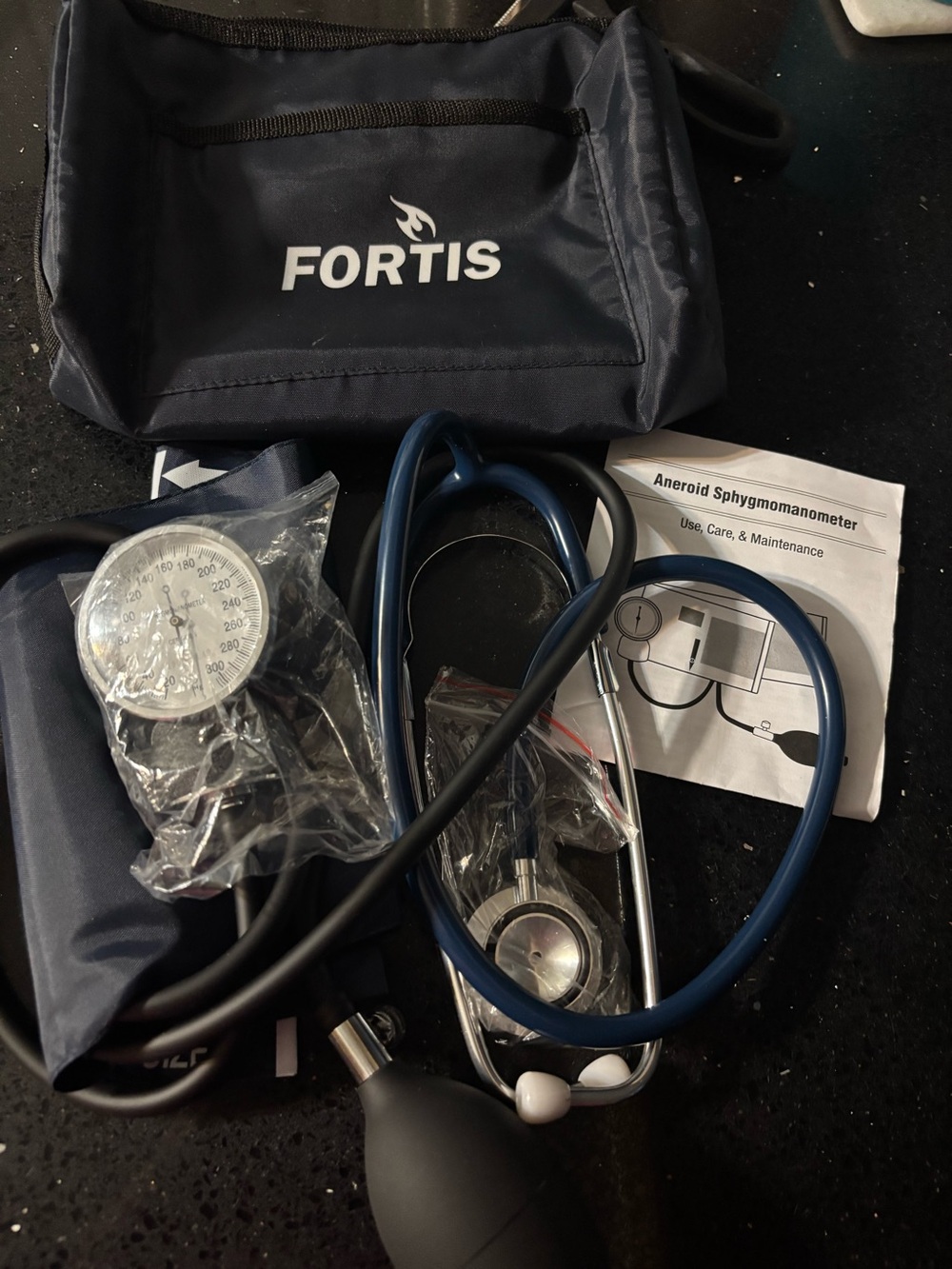 Fortis Navy Blue Aneroid Sphygmomanometer & Stethoscope Kit